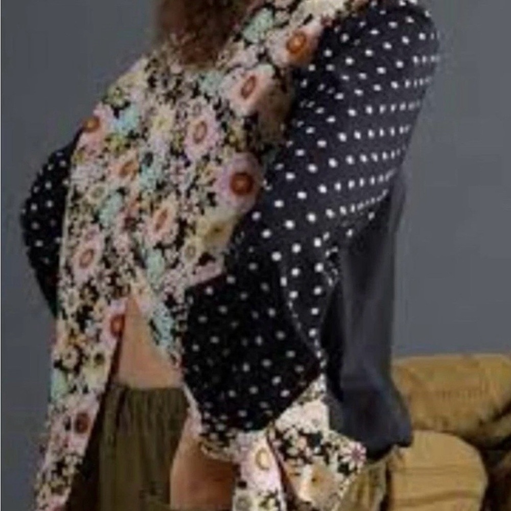 Maeve Anthropologie mixed media black and print shirt - Picture 2 of 8
